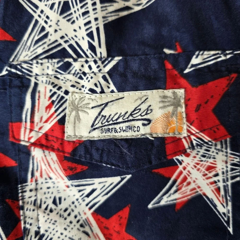 Surf & SwimCo. Swim Trunks Mens Size Large‎ Patriotic Red White Blue Mesh Lined